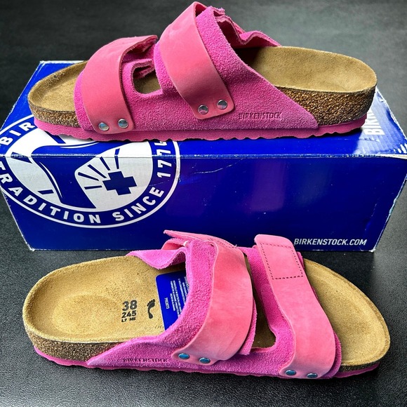 Birkenstock Uji Nubuck-Suede Leather Womens Sandals Size 7 Fuchsia Tulip NEW - Picture 2 of 7
